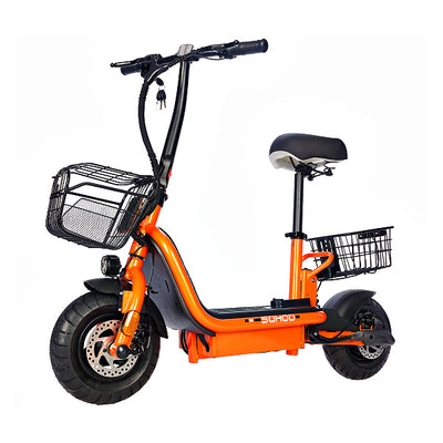 The adult electric scooter is equipped with wider foot anti-slip pedal for larger feet support, high lumen head lamp for safe night riding, and clear LED display for relaxing riding.