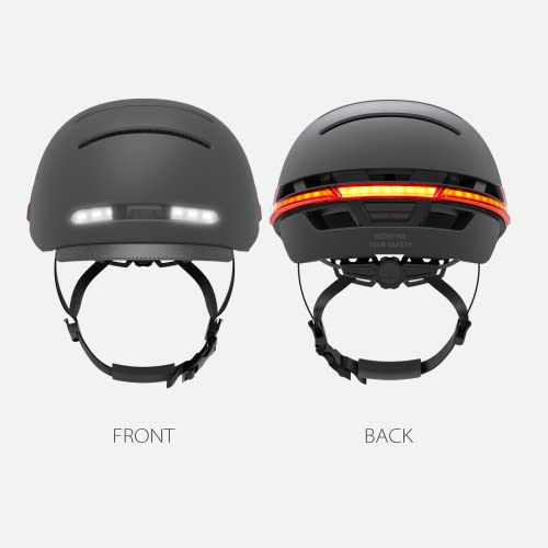 A pair of Livall Riding Neo Bluetooth Smart Bike Helmets with their lights on.