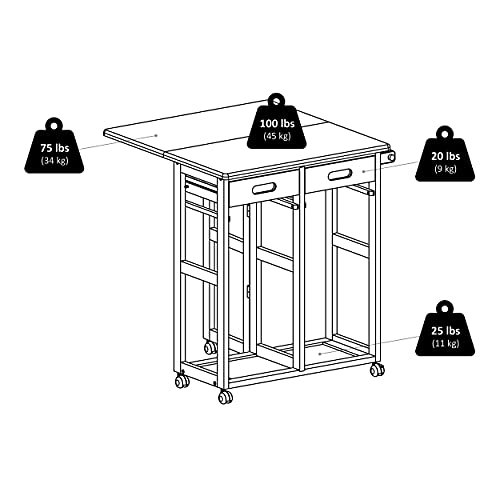 Can hold weights of 20, 25, 75, or 100 pounds depending on the location of the shelf