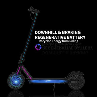 A Hiboy S2 Pro Electric Scooter with Seat, 500W Motor, 10" Solid Tires, 25 Miles Long-Range & 19 Mph Folding Commuter Electric Scooter for Adults with Dual Rear Suspension featuring downhill and regenerative breaking battery.