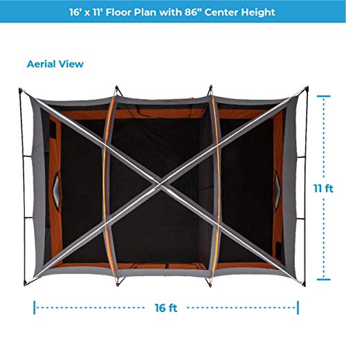 A diagram of a CORE 12 Person Tent with the measurements for it.