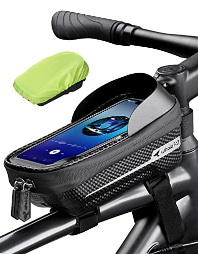 A Whale Fall Hard Casing Bike Bag handlebar bag with a Whale Fall cell phone in it.
