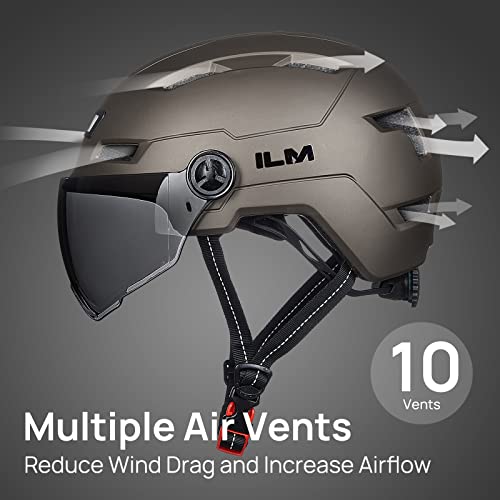 An image of an ILM Adult Bike Helmet with USB Rechargeable LED Front and Back Light with arrows on it.