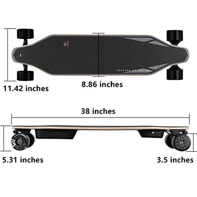 a diagram showing the measurements of the WOWGO Electric Skateboard.