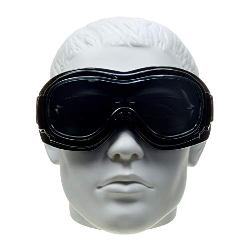 A white mannequin head wearing a pair of Bikershades Fit Over Goggles by Bikershades.