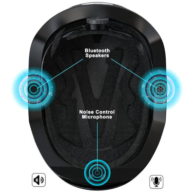 A diagram of the Base Camp SF-999 Smart Bike Helmet with Bluetooth Speakers.