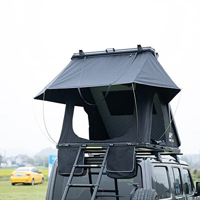 A black Evedy vehicle with an Evedy Roof Top Tent Camping for 2 Adults on top of it.