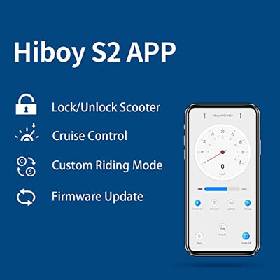The Hiboy S2 Pro Electric Scooter with Seat, 500W Motor, 10" Solid Tires, 25 Miles Long-Range & 19 Mph Folding Commuter Electric Scooter for Adults with Dual Rear Suspension app is displayed on a blue background.