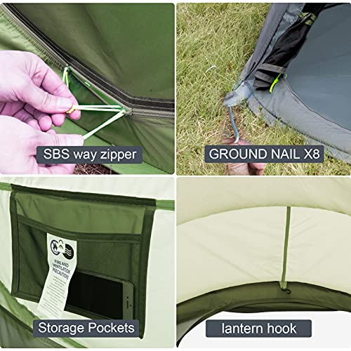 includes 8x Tent Pegs, 4x Wind Ropes, storage pockets, and lantern hooks for organization purposes.