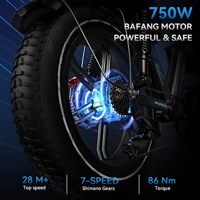 a powerful 750W high-speed motor and Samsung 48V 20Ah removable IP5 waterproof Lithium-Ion battery, offering speeds of over 28 mph and up to 90 miles in full electric mode.