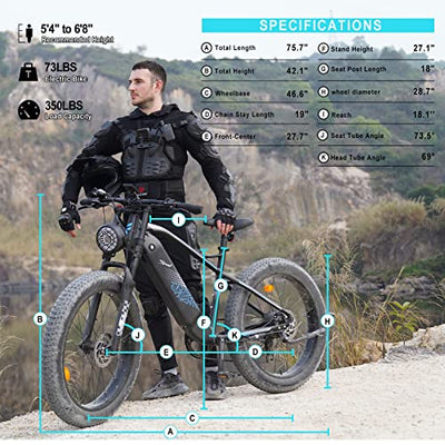 A man standing next to a FREESKY electric bike 750W 30-80 miles 32 mph.