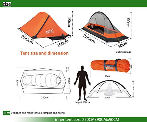 A man standing next to a camppal tent and a sleeping bag.