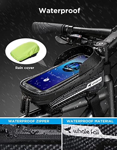 The Whale Fall Hard Casing Bike Bag is attached to the handlebars of a bicycle.
