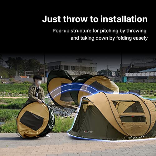 This instant pop-up tent is pre-assembled and sets up in seconds, saving time for camping.