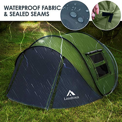 It is waterproof/tearproof made of 190T Polyester Fabric with 110G PE Gray groundsheet fabric; there's also a vestibule where muddy shoes or outer clothing can be stored without bringing dirt into the main area of the tent
