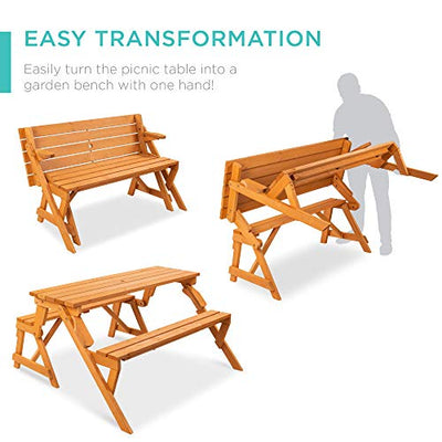 Easy transformation Easily turn the picnic table into a garden bench with one hand