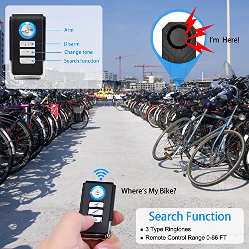 A person holding a Usuperlink Wireless Bike Alarm with Remote 2 Set in front of a bunch of bikes.