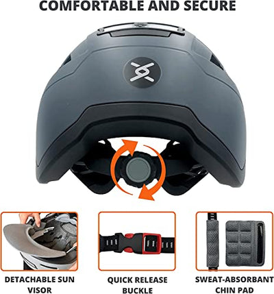 An Xnito Bike Helmet with LED Lights Adults Men Women with the words comfortable and secure.