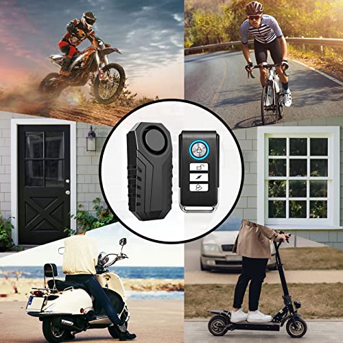 A man riding a scooter next to a picture of a person on an Usuperlink Wireless Bike Alarm with Remote 2 Set by Usuperlink.