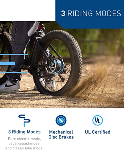 A person riding a Hiboy P6 Electric Bike for Adults, 28MPH 62.1Miles Range 750W Motor 48V 13Ah Removable Battery Ebike, 26” x 4.0" Fat Tire Electric Mountain Bicycle, Shimano 9 Speed, Hydraulic Suspension, UL Certified on a dirt road.