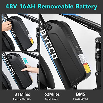 It comes with a 48V 16Ah removable battery that can be fully charged within 4-5 hours and offers up to 30 miles of range in electric mode or 62 miles in PAS mode.