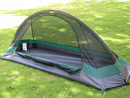 A Camppal 1-Person Tent Camping Hiking set up in the grass on a sunny day.