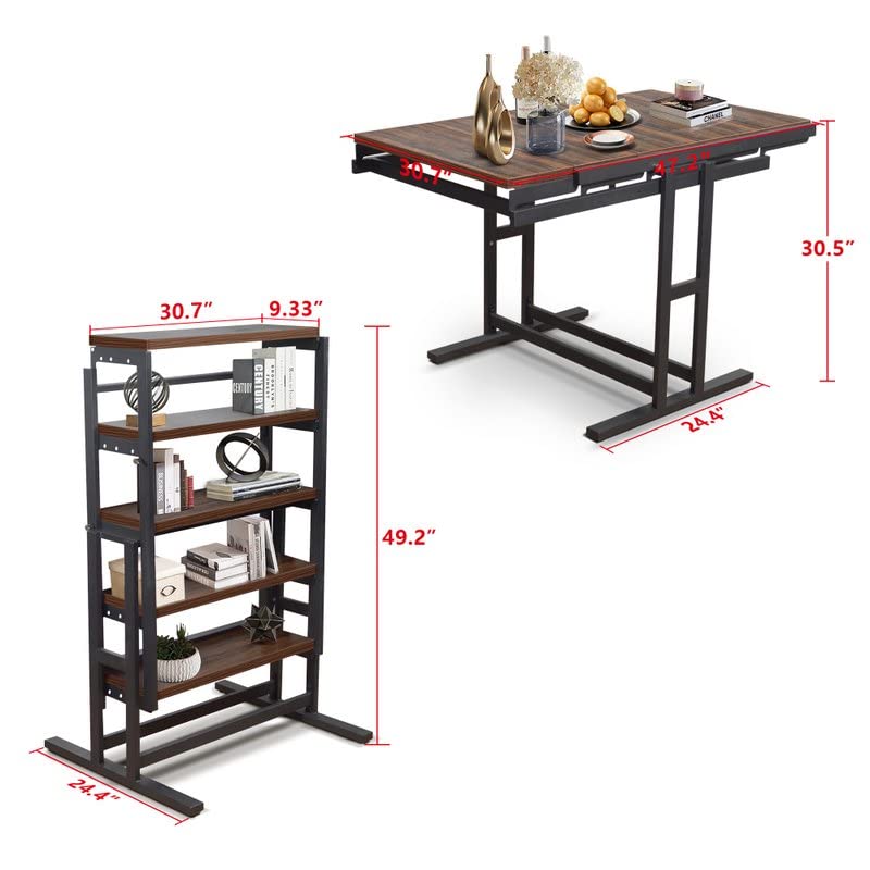 table dimensions H 30.5 inches high 24.4 inch wide base Bookshelf 49.2 inch height 30.7 inches wide 9.33 inches deep base 24.4 inches deep