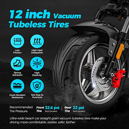 Comfortable Configuration Harley Motorcycle Design. 12" tubeless tires, suitable for different terrains. The soft foam cushion can support 1-2 people. F&R suspension greatly reduces the bumpy feeling. Max load: 440 lbs.