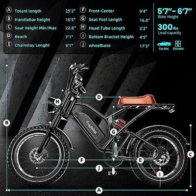 A diagram of an EUY Fat Tire Electric Bike 1000W 30 to 50 Mile Range 30 Mph with parts labeled.